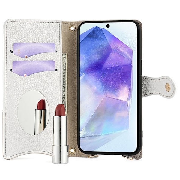 Samsung Galaxy A55 5G Plånboksfodral Konstläder Ställfunktion - Vit