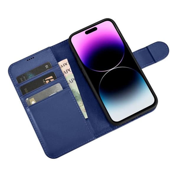 iCarer iPhone 14 Pro Max Plånboksfodral 2in1 Anti-RFID Äkta Läder - Blå Blå