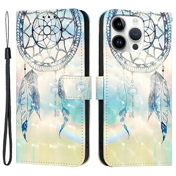iPhone 16 Pro Plånboksfodral Printing Pattern Med Rem Flerfärgad