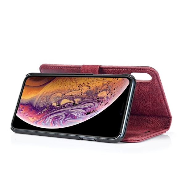 DG.MING iPhone XS Max Plånboksfodral 2-i-1 Äkta läder Röd