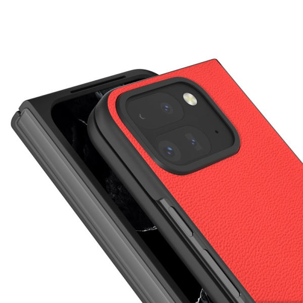 ABEEL Mobilskal till Google Pixel 9 Pro Fold 5G Äkta Läder + PC Röd
