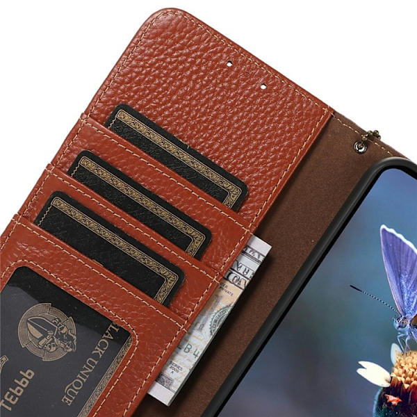 OnePlus 15 5G Plånboksfodral Äkta Läder RFID Blocking - Brun Brun