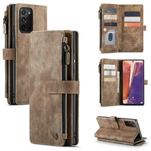 CASEME Konstläder Plånboksfodral för Samsung Galaxy Note20 - Brun