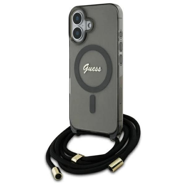 Guess Telefontaske til iPhone 16 MagSafe Crossbody Cord Script - Sort Black