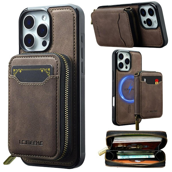 LC.IMEEKE L6 iPhone 14 Pro Plånboksfodral Konstläder - Brun