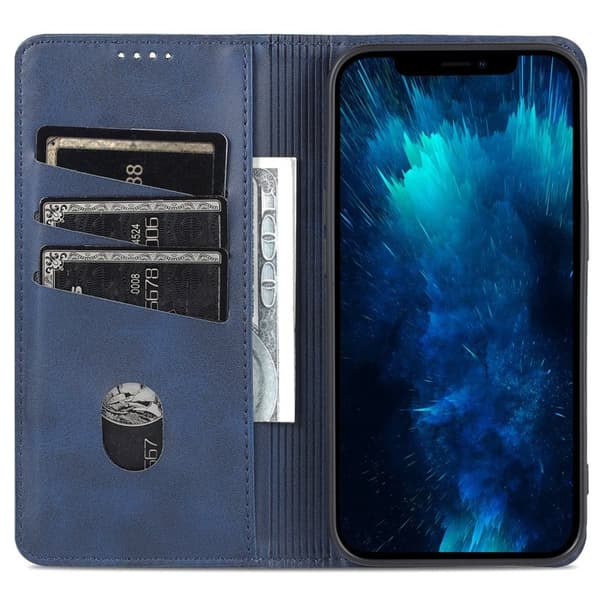 AZNS iPhone 15 Pro Plånboksfodral i Konstläder - Full Skydd - Blå