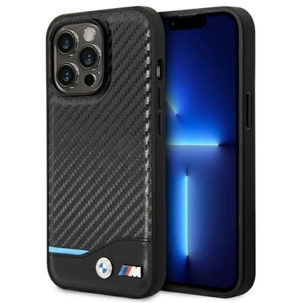 BMW Mobilskal till iPhone 14 Pro Läder Carbon - Svart Svart