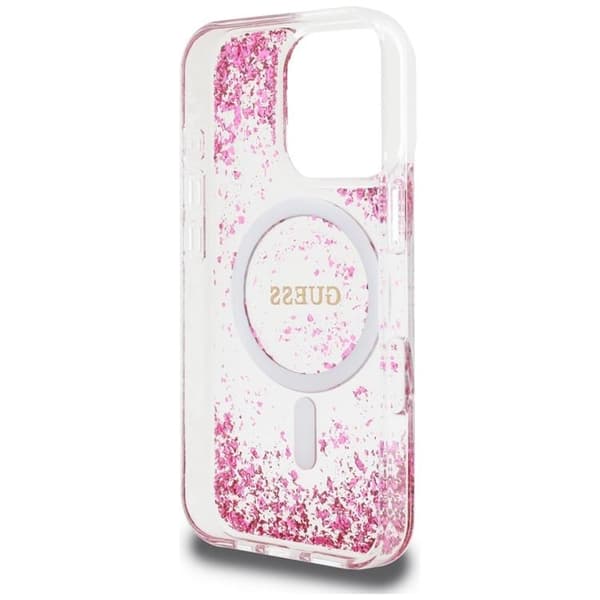 Guess Mobilskal till iPhone 16 Pro MagSafe HC Resin Bottom Glitter - Rosa Rosa
