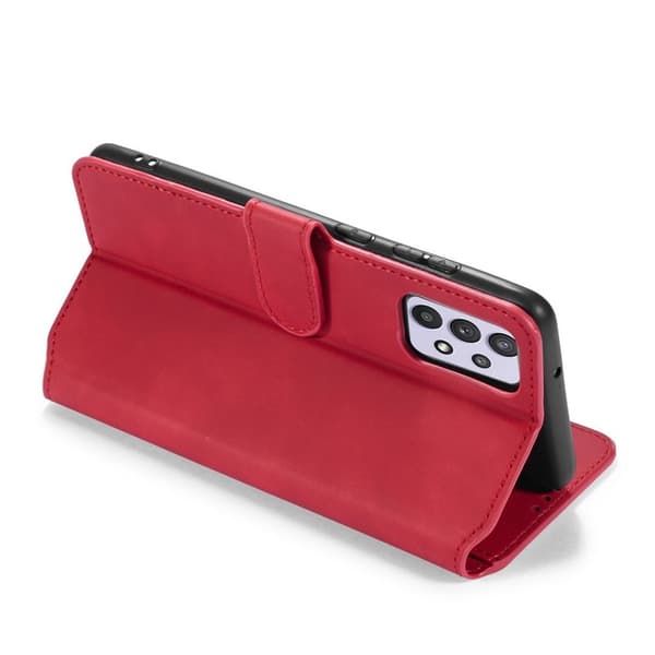 DG.MING Retro Style Plånboksfodral Konstläder för Samsung Galaxy A32 5G - Röd