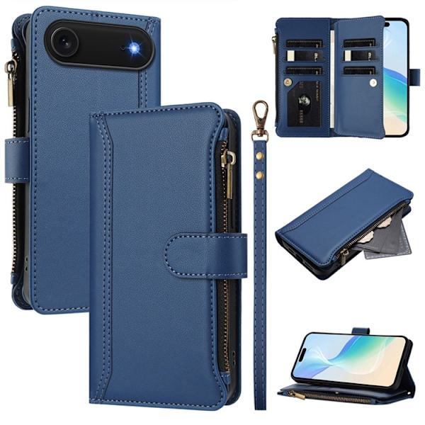 iPhone Air Plånboksfodral Zipper Med Rem - Mörkblå Blå