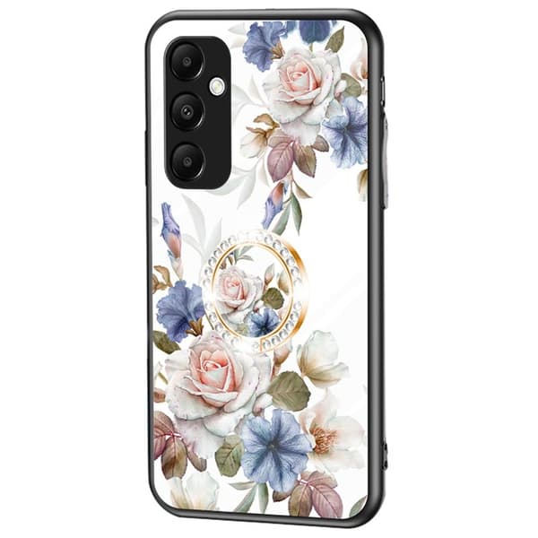 Samsung Galaxy A35 5G Skal Härdat Glas Ring Ställ - Vit Blomma