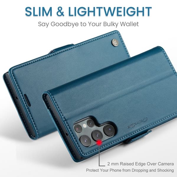 CASEME Plånboksfodral Konstläder för Samsung Galaxy S22 Ultra 5G - Blå