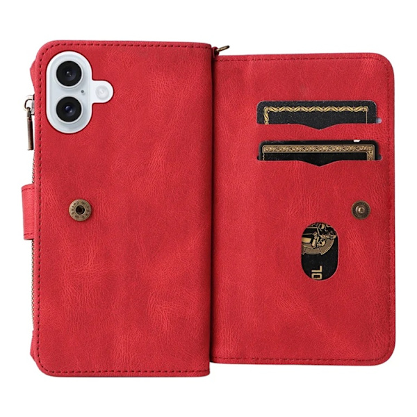 iPhone 17 Konstläder Plånboksfodral Zipper Rem Röd