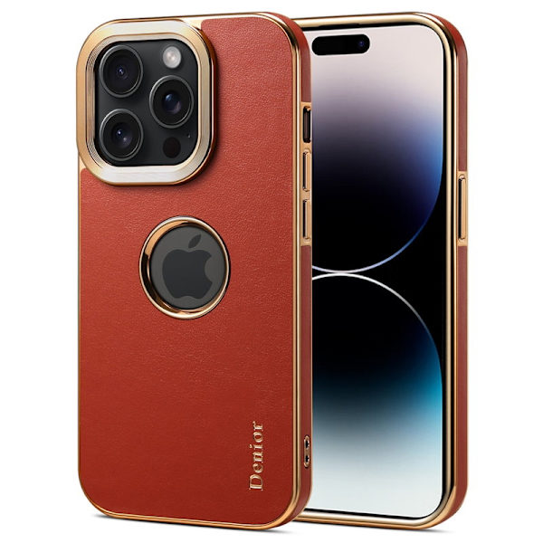DENIOR iPhone 14 Pro Plånboksfodral Electropläterad Äkta Läder Maroon