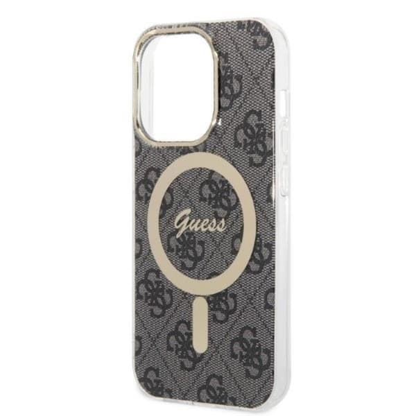 GUESS iPhone 14 Pro Magsafe Skal 4G Print + Trådløs Oplader - Sort Black
