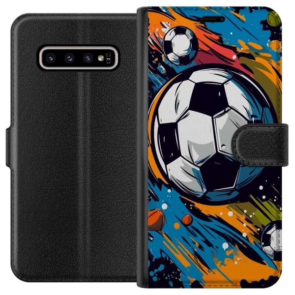 Lompakkokotelo Samsung Galaxy S10+:lle jalkapalloilla