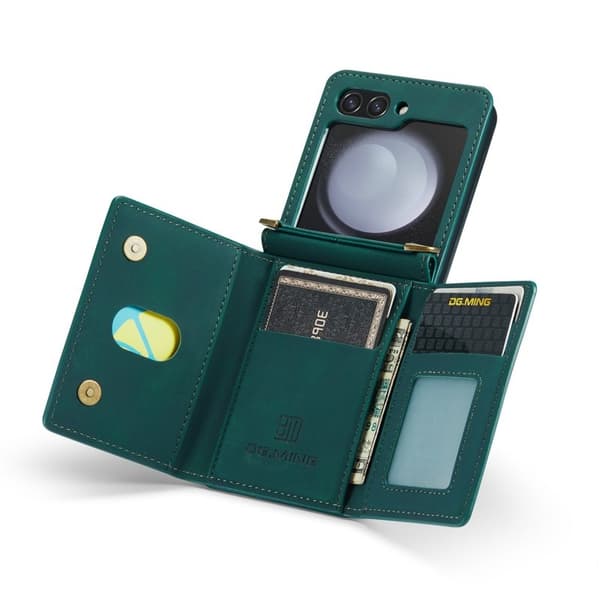 DG.MING Samsung Galaxy Z Flip7 FE Konstläder Plånboksfodral - Grön
