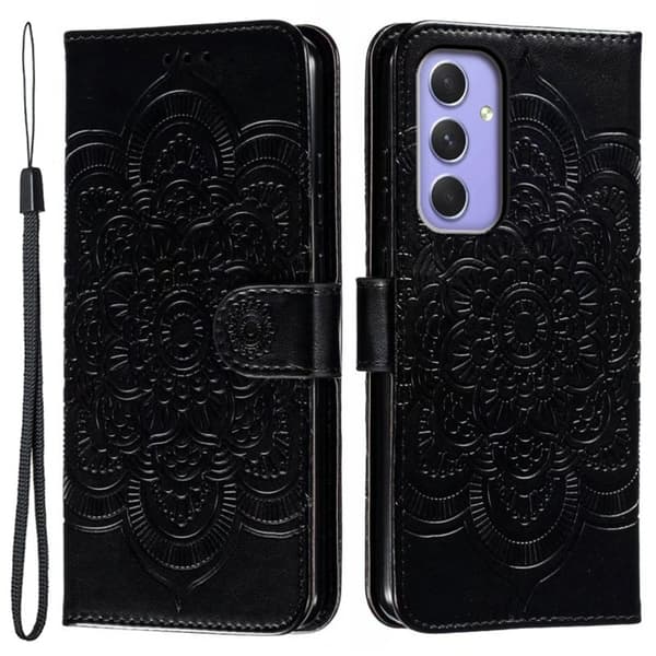Samsung Galaxy S26 Plus Plånboksfodral Konstläder Mandala Tryck - Svart