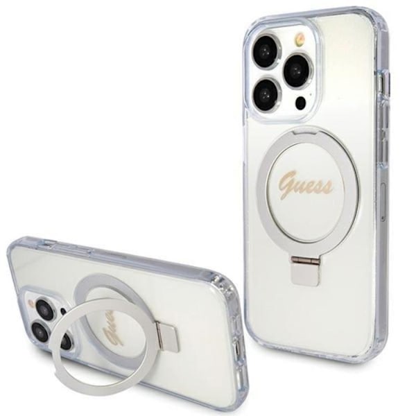 Guess Mobilskal till iPhone 15 Pro Magsafe Ringställ Script Glitter Transparent
