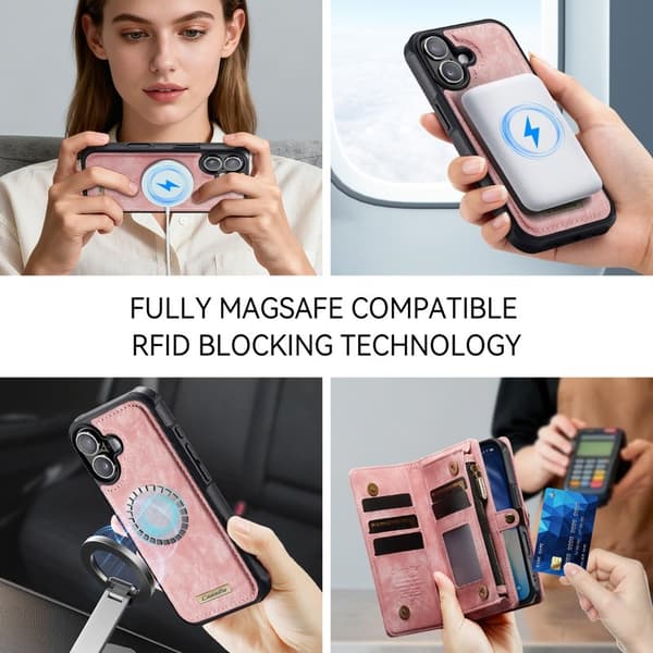 CASEME 008 iPhone 17 Plånboksfodral i Konstläder med - Rosa