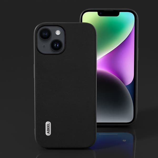 ABEEL Mobilskal till iPhone 14 Texturerat PU Läder TPU Stöttålig Svart
