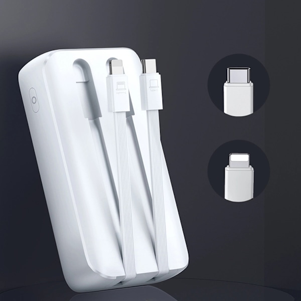 Joyroom Powerbank 10000mAh 30W med Lightning/USB-C Kablar - Vit