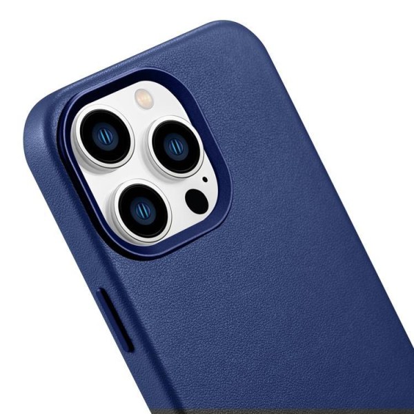 iCarer iPhone 14 Pro -kotelo MagSafe aitoa nahkaa - sininen