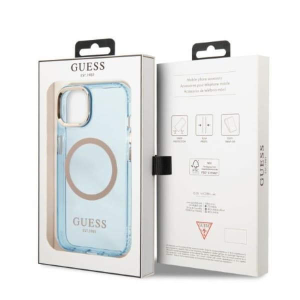 GUESS iPhone 13 Skal MagSafe Gold Outline Translucent - Blå Blå