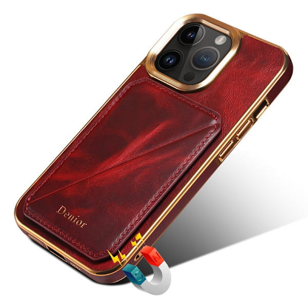 DENIOR Mobilskal till iPhone 14 Pro Max Äkta Läder + TPU + PC Röd