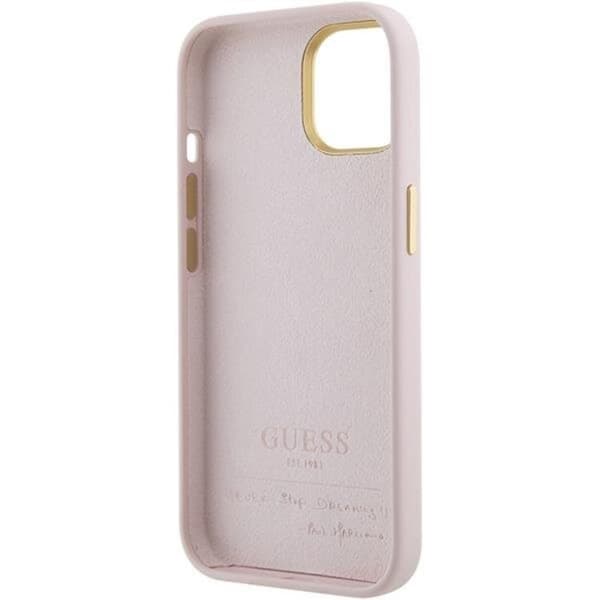 Guess iPhone 15 Pro Max Mobilskal Silikon Script Metal Logo Rosa