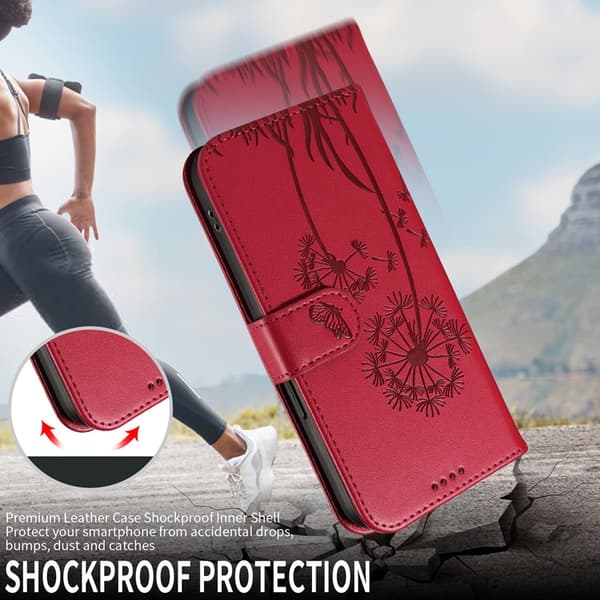 OnePlus 15 5G Plånboksfodral Dandelion Imprint Konstläder Röd