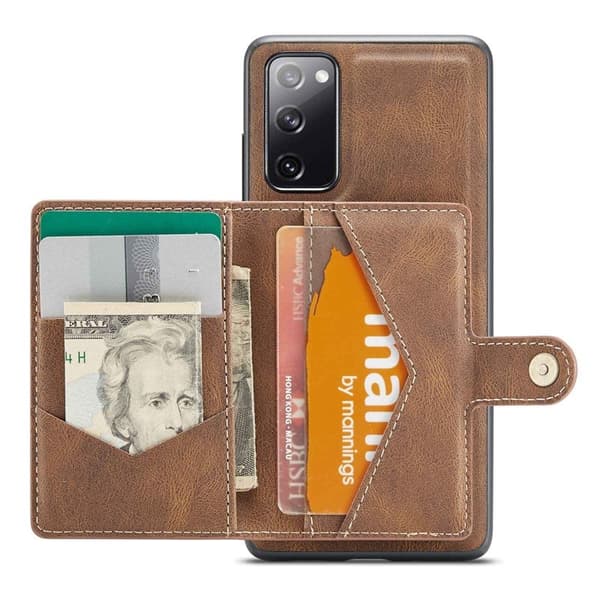JEEHOOD Samsung Galaxy S20 FE Plånboksfodral 2-i-1 Konstläder Brun
