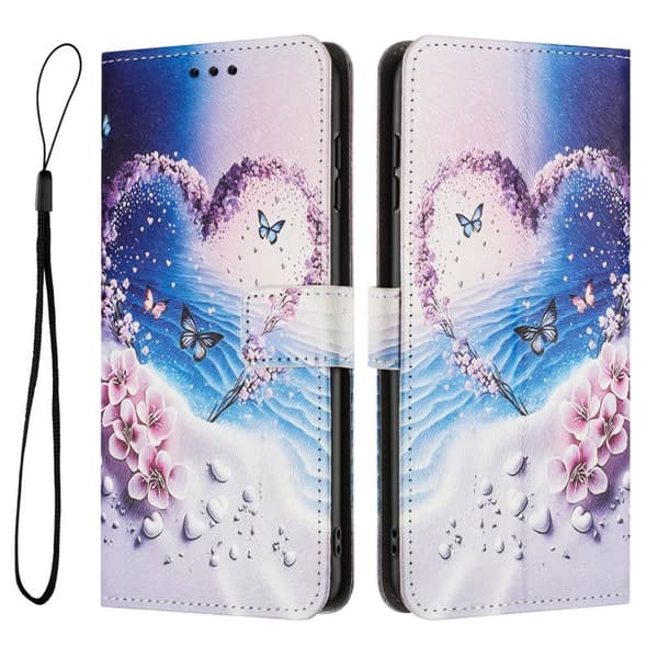 Plånboksfodral för Samsung Galaxy S26 Plus Mönstertryck Konstläder - Hjärtfjäril