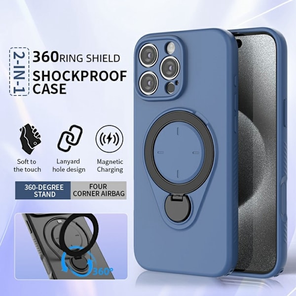 Mobilskal till iPhone 16 Pro Max MagSafe Rotating Kickstand TPU PC - Blå Blå