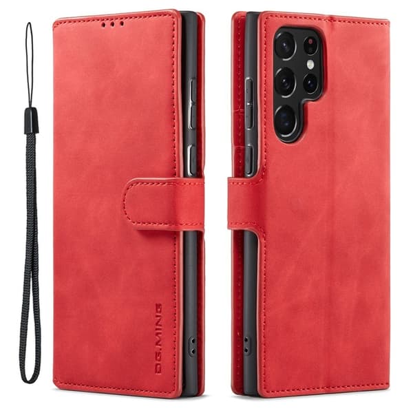 DG.MING Samsung Galaxy S23 Ultra Konstläder Plånboksfodral Retro Röd
