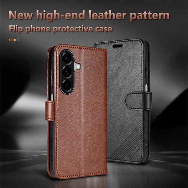 AZNS Samsung Galaxy S25 FE Plånboksfodral Anti-Scratch Konstläder - Svart