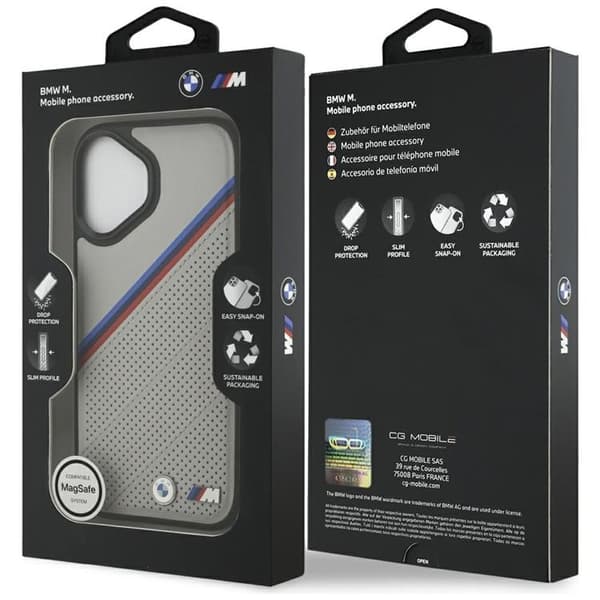 BMW Mobilskal till iPhone 17 MagSafe M Tricolor Metal Logo - Grå Grå