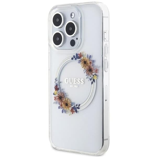 Guess iPhone 15 Pro Mobilskal Magsafe IML Flowers Wreatch Transparent