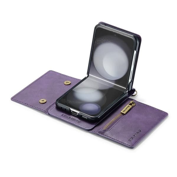DG.MING Samsung Galaxy Z Flip5 Konstläder Plånboksfodral Lila