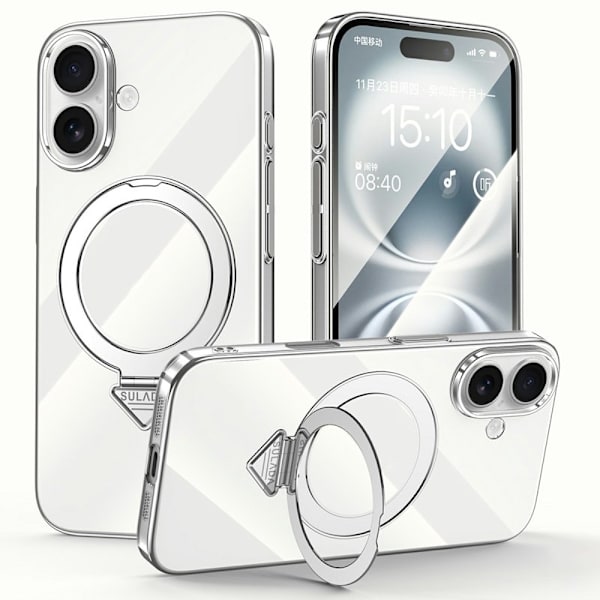 SULADA Mobilskal till iPhone 16 MagSafe Kickstand Klar PC Silver
