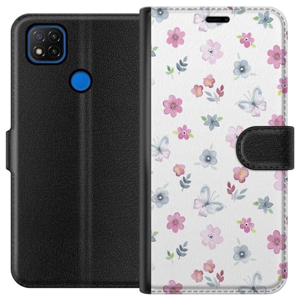 Pung Taske til Xiaomi Redmi 9C med blomster og sommerfugle