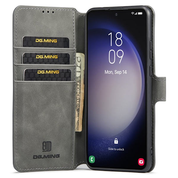 DG.MING Galaxy S23+ Retro Plånboksfodral Konstläder Full Skydd Grå