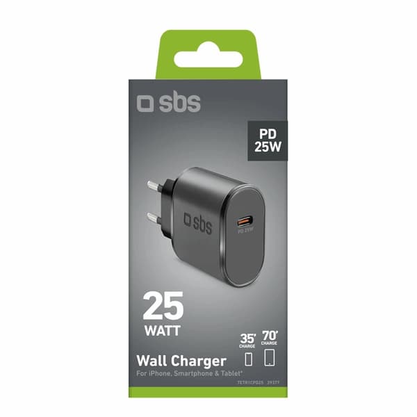 SBS Snabbladdare 25W USB-C med PD - Svart Svart