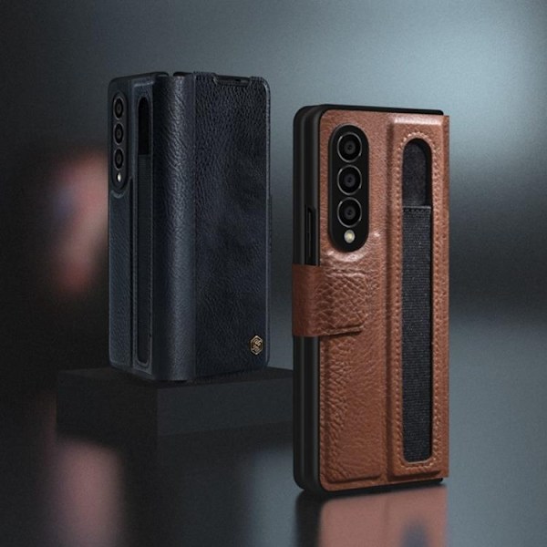 Nillkin Galaxy Z Fold 4 Plånboksfodral Äkta Läder Qin Series - Svart Svart