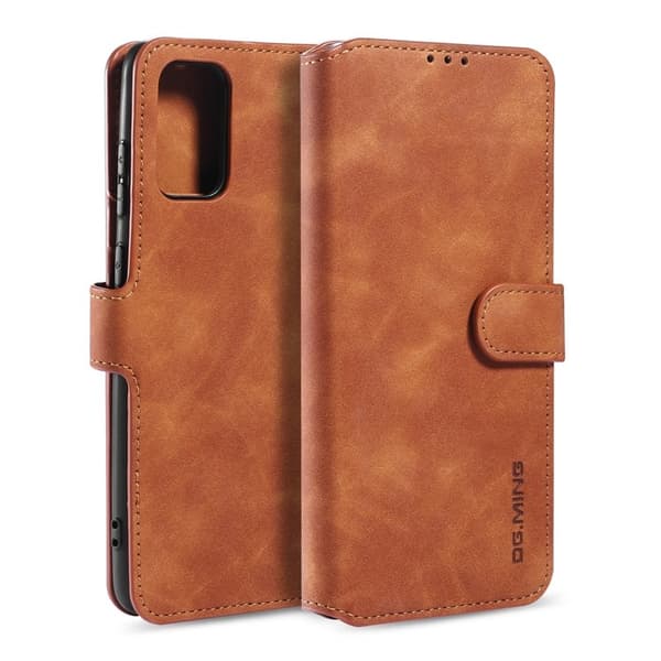 DG.MING Retro Konstläder Plånboksfodral Mobilskal för Samsung Galaxy S20 - Brun