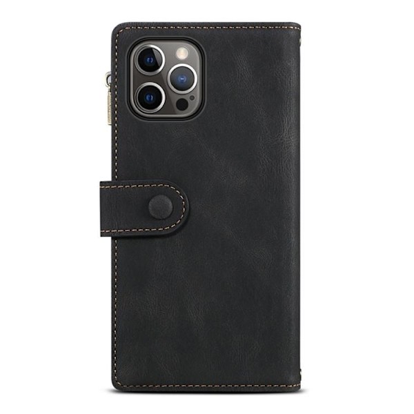 iPhone 14 Pro Plånboksfodral Flap Zipper Strap - Svart Svart