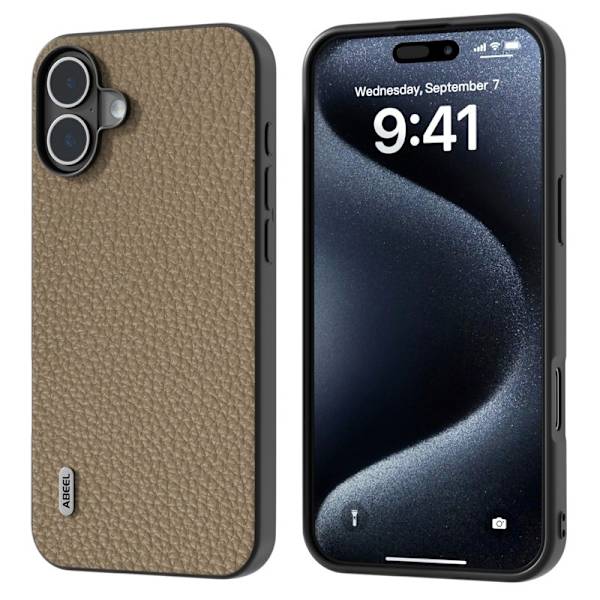ABEEL Mobilskal till iPhone 16 Plus TPU + Äkta Läder Skydd - Grå