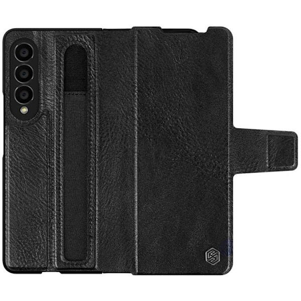 Nillkin Galaxy Z Fold 4 Plånboksfodral Äkta Läder Qin Series - Svart Svart