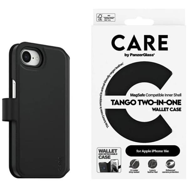 CARE iPhone 16e Plånboksfodral MagSafe Tango 2in1 - Svart Svart