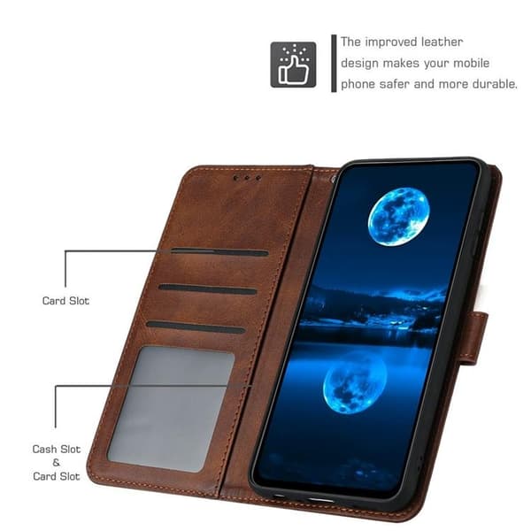 Sony Xperia 1 VII Konstläder Plånboksfodral Calf Texture Med Rem - Brun Brun